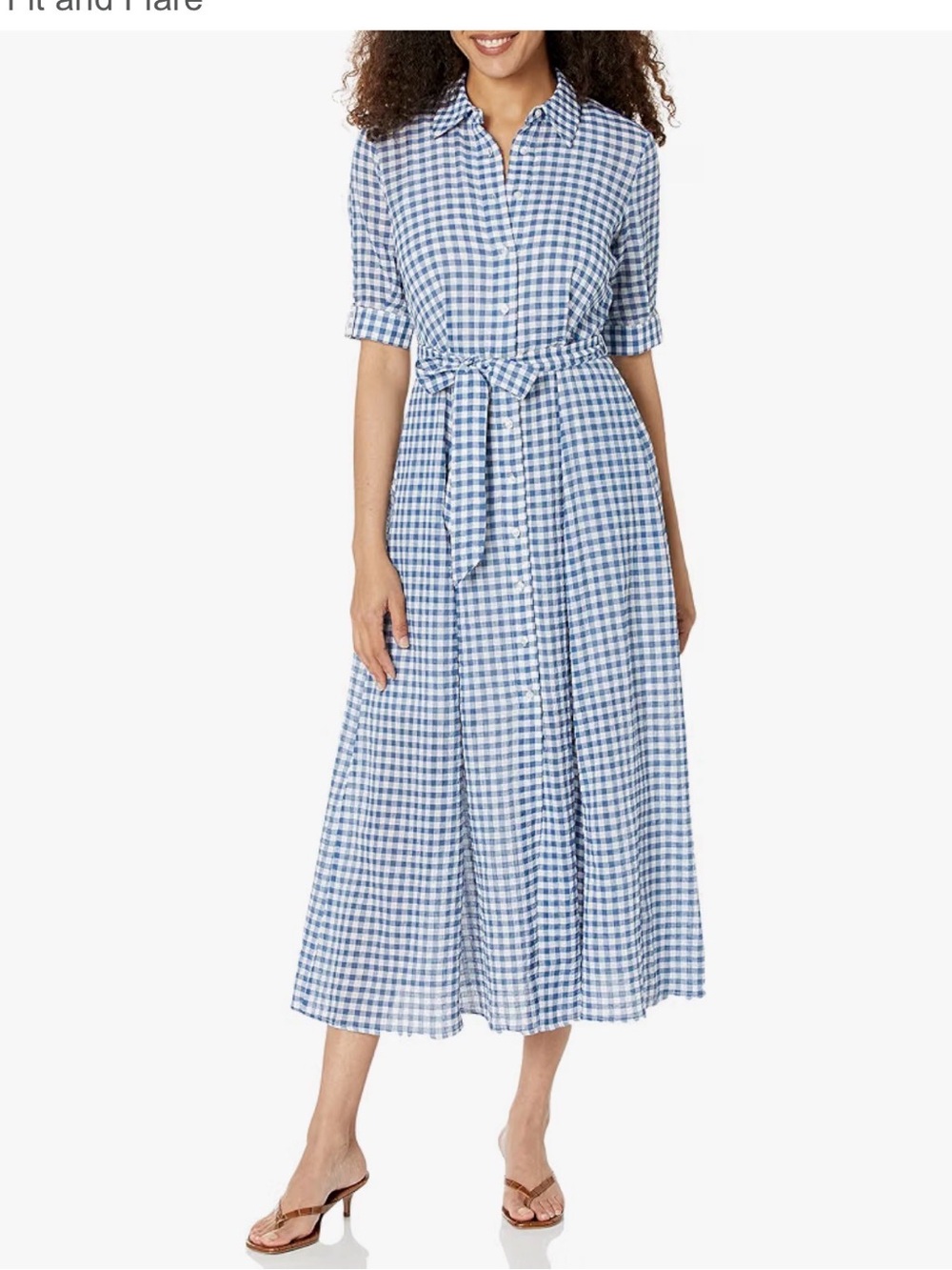 Calvin Klein Blue White Gingham Maxi Button sShirt Dress with Tie Waist Size 8 - Picture 2 of 16
